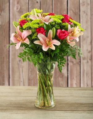 sympathy Pretty In Pink Lilies and Cerise Roses in a Vase