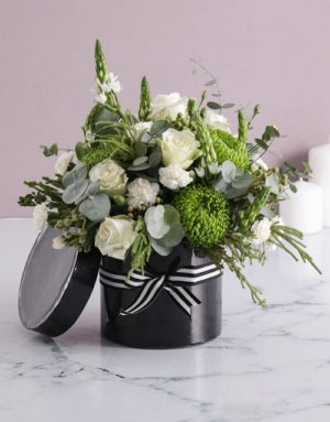 sympathy White Mixed Flower Hat Box