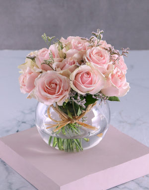 roses Pink Petals In Vase Gift